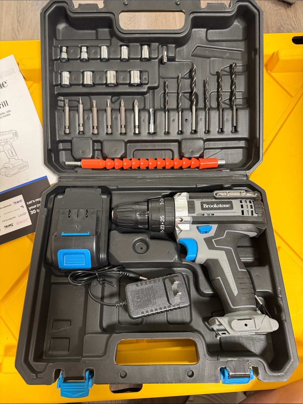 Brookstone Cordless Drill Kit in Black, Gray and Blue